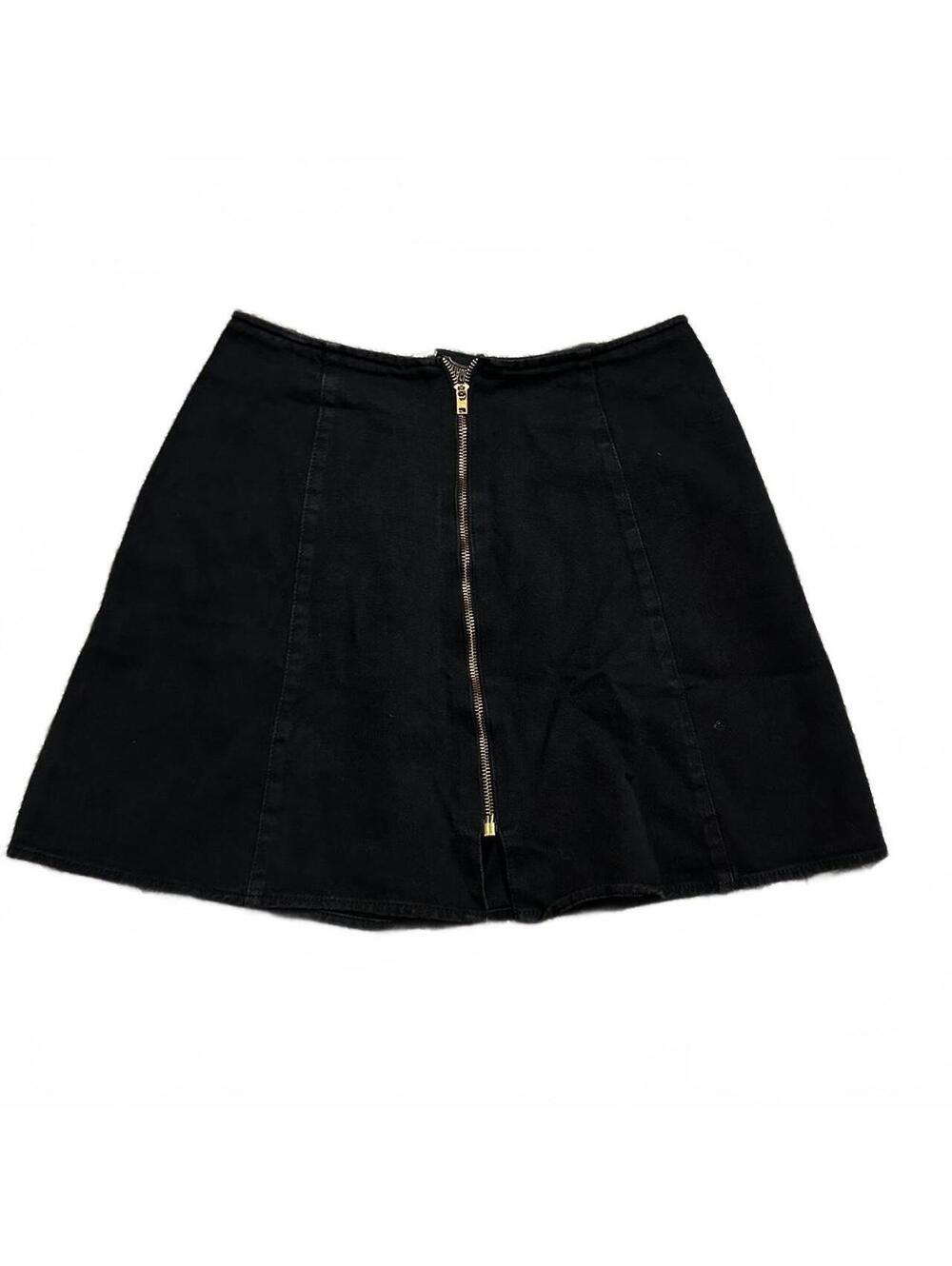 Vintage Blue Black Denim Mini Skirt With Zipper Closure Size 9